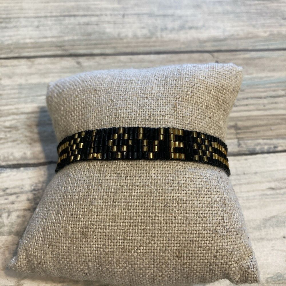 LOVE Slider Bracelet adjustable Black gold‎ Beaded NWOT